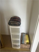 Items in Closet Throw Blankets Plastic Drawers &