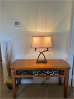 Hall Table, Table Lamp & Pottery Vase