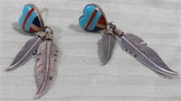 STERLING NATIVE AMERICAN STYLE EARRINGS W/FEATHER