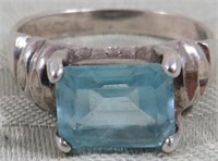 STERLING 925 RING W/SAPPHIRE COLOR GEM STONE