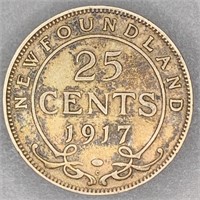 1917 Newfoundland 25 Cent Silver Piece