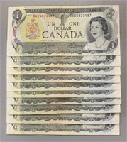 (10) 1973 Ungraded Crisp 1 Dollar CDN Notes