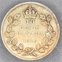 1916 RCM Silver 10 Cent Piece