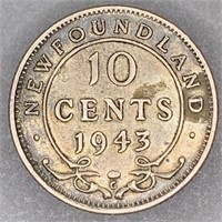 1943 RCM Newfoundland 10 Cent Silver Piece