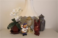 Lot with Lamp, Buddha, Musical Bear, Flower,