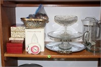 Shelf Lot with Misc. Glassware, Kitchenware, Cards