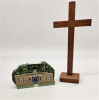 Hamilton Municiple Building Figurine & Wood Cross