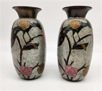Pair Solid Brass & Enamel Vases by Wildwood w/