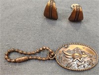 Copper Roadrunner Key Chain & Clip Earrings