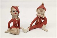 Two Vintage Ceramic Christmas Pixie Figurines