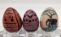 3 Carved & Dyed Stone Eggs from Kenya - Besmo