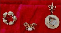 Three Gold Filled Brooches Inc Butterflies & Pearl