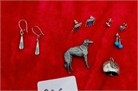 Vintage Kenart Dog Pin & Turquoise Color Earrings