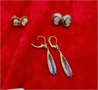 3 Pair Vintage Earrings inc Cameo & German