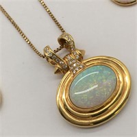 14k Gold And Harlequin Opal Necklace With Pendant