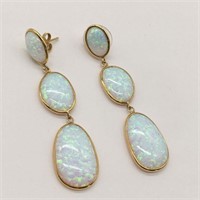 14k Gold And Harlequin Opal Earrings