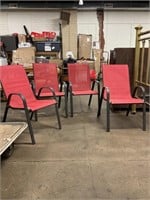 Set of four black and red patio chairs
