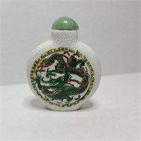 Hand Painted Chinese Snuff Bottle W/ Bone Scoop