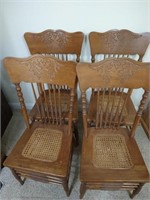 4 Pressed Back Cane Bottom Chairs