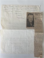 General Percy Clarkson signed letter
