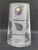 Large Crystal d Arque France etched leaf vase