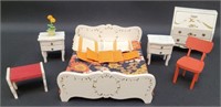 Vtg Miniature Wooden Doll House Bedroom Furniture