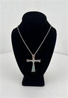 Zuni Sterling Silver Inlaid Cross Necklace