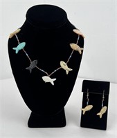 Zuni Heishi Fish Fetish Necklace and Earrings