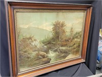 Walnut Victorian framed mountain stream print