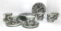 Asian Hand Painted Ceramic Cups & Saucers