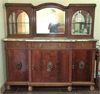 Large Antique Oak Side Board with Marble Top