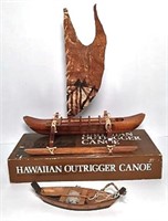 Hawaiian Koa Wood Outrigger Model Canoe