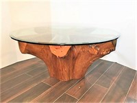 Live Edge Base with Glass Top Coffee Table