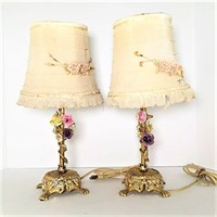 Pair of  Metal Desk Lamps with Enameled