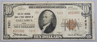 1929 $10 Columbus Bank & Trust Brown Seal