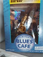 Blue M&M saxophone figurine in box