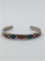 Navajo, Turquoise and Red Coral Sterling Silver NE