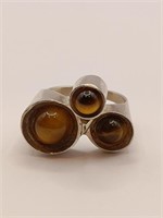 Danish Modernist Sterling Silver Cat Eyes Ring