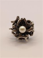 Opus, Modernist Sterling Silver Pearl Ring