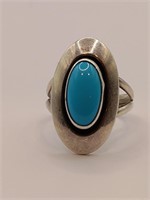 Navajo, Sterling Silver Turquoise Ring Signed A