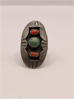 Navajo, Sterling Silver Green Truquoise and Red C