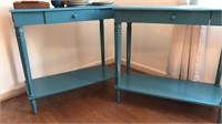 2 BLUE PAINTED SIDE TABLES W/ 1 DRAWER