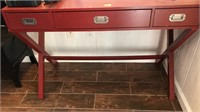 RED PAINTED THREE DRAWER DESK