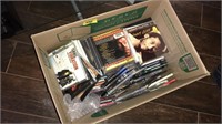 BOX OF ASSORTED CDS & DVDS