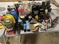 LARGE LOT OF ANTI FREEZE, OILS, GREASES AND SHOP