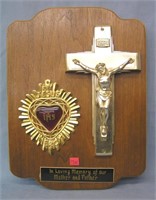 Vintage crucifix and Sacred Heart plaque