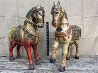 2 large hand-painted wooden horses - no tails