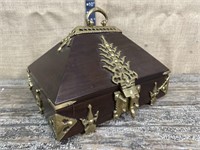 Indian mahogany jewelry box w/ brass mounting &
