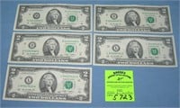 Group of US $2.00 bills