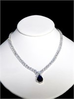 28 CT. CREATED WHITE AND BLUE SAPPHIRE NECKLACE